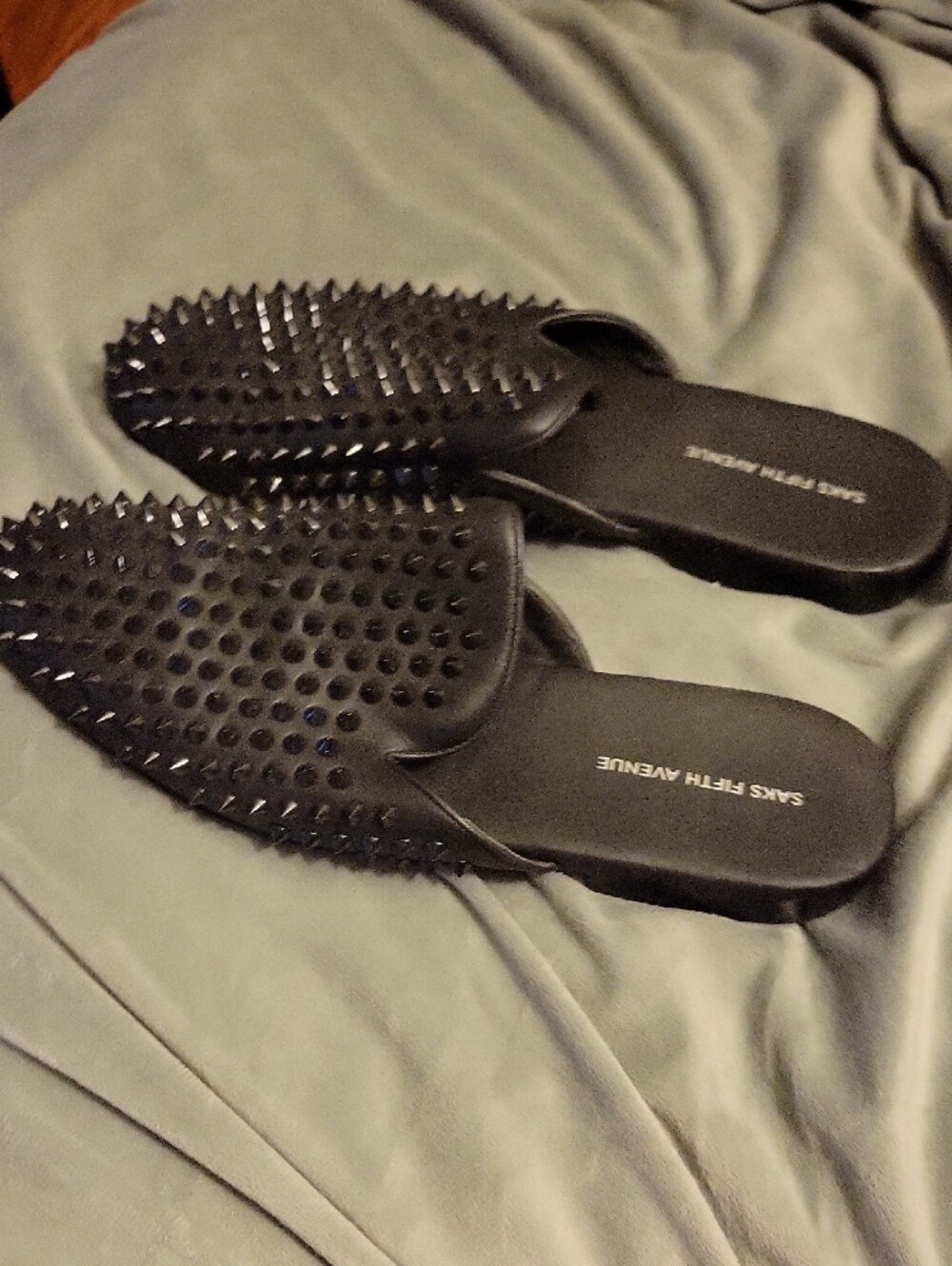 Saks Fifth Avenue Black Studded Slip-On Mules - Picture 3 of 3